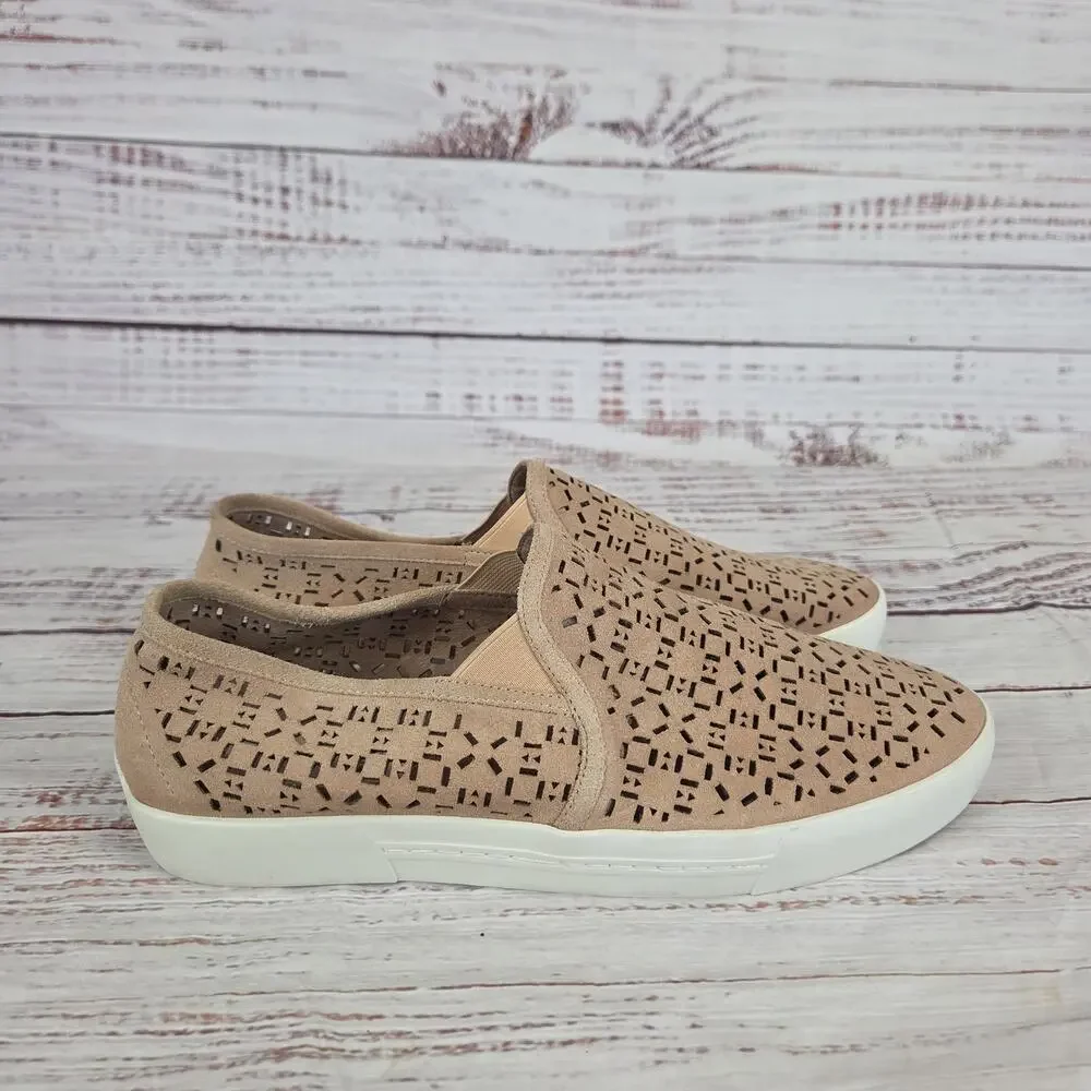 Joie Huxley Slip on Shoes Womens 40 Beige Perforated Suede Casual Neutral Basic